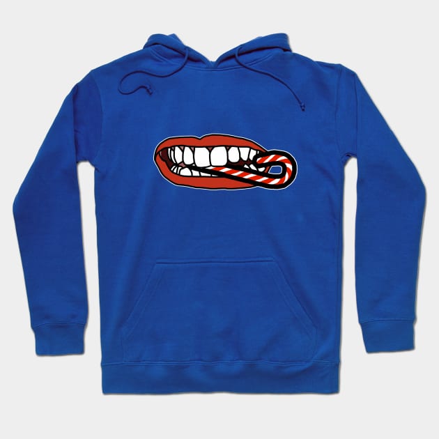 Mouth Eating Christmas Candy Cane Hoodie by ellenhenryart